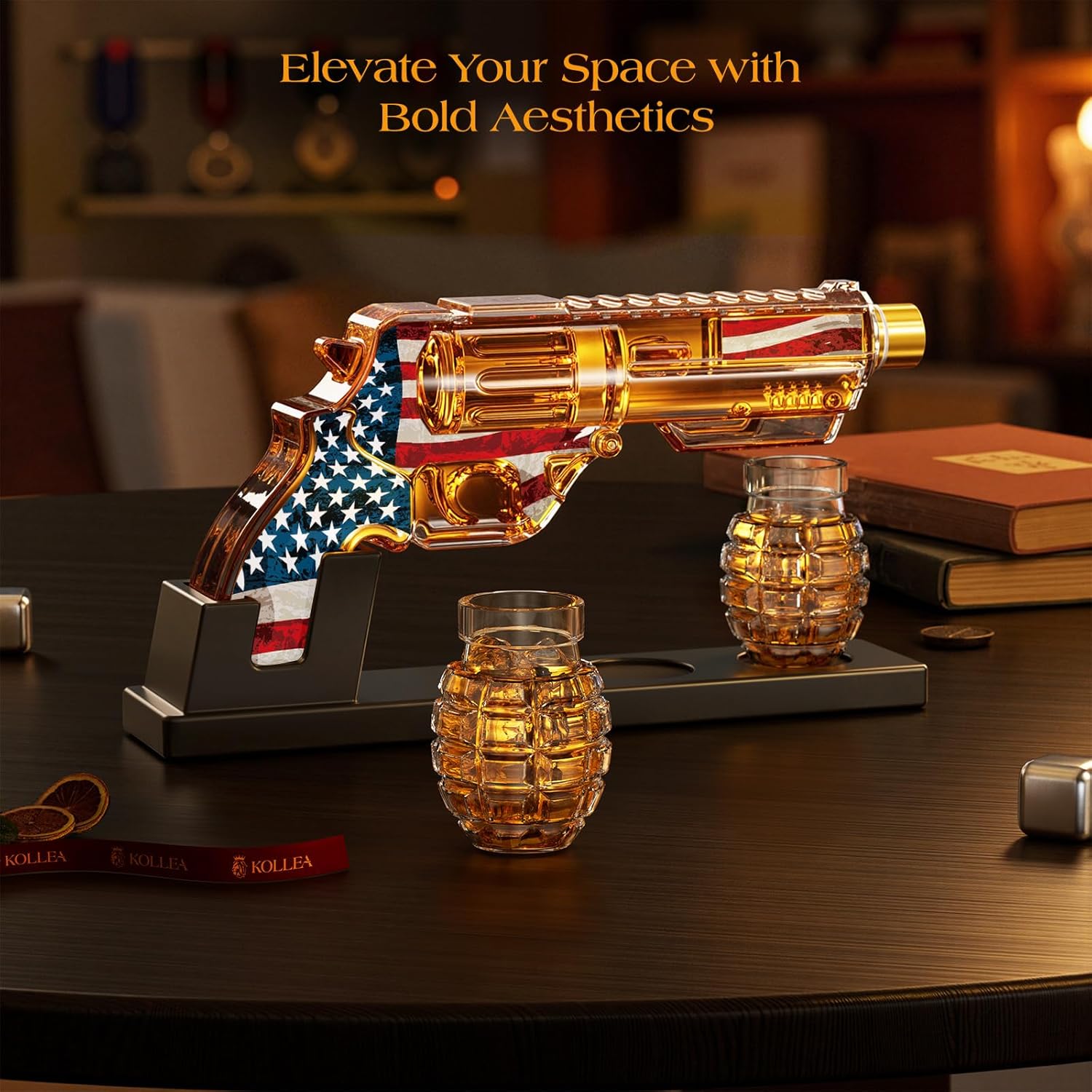 Kollea Flag Whiskey Decanter Sets with Grenade Shot Glasses